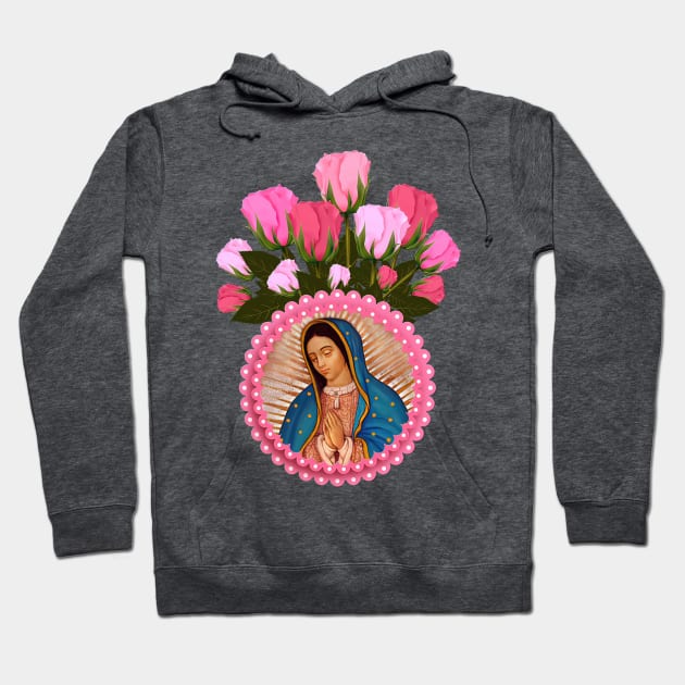 Our Lady of Guadalupe Pink Roses Hoodie by hispanicworld